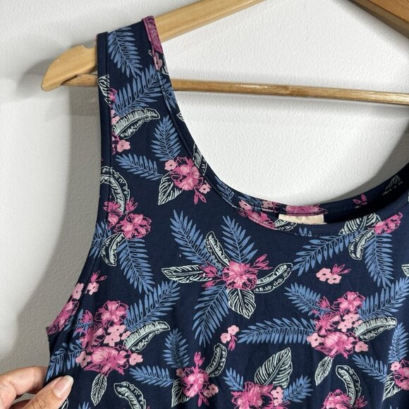 Mata Traders Maxi Dress Sz L Floral Navy Boho Jersey Knit Organic Cotton Stretch - Picture 5 of 9